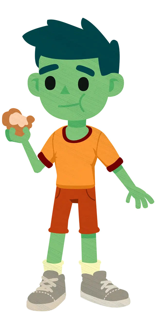 Muffinboy character sitting in a bush